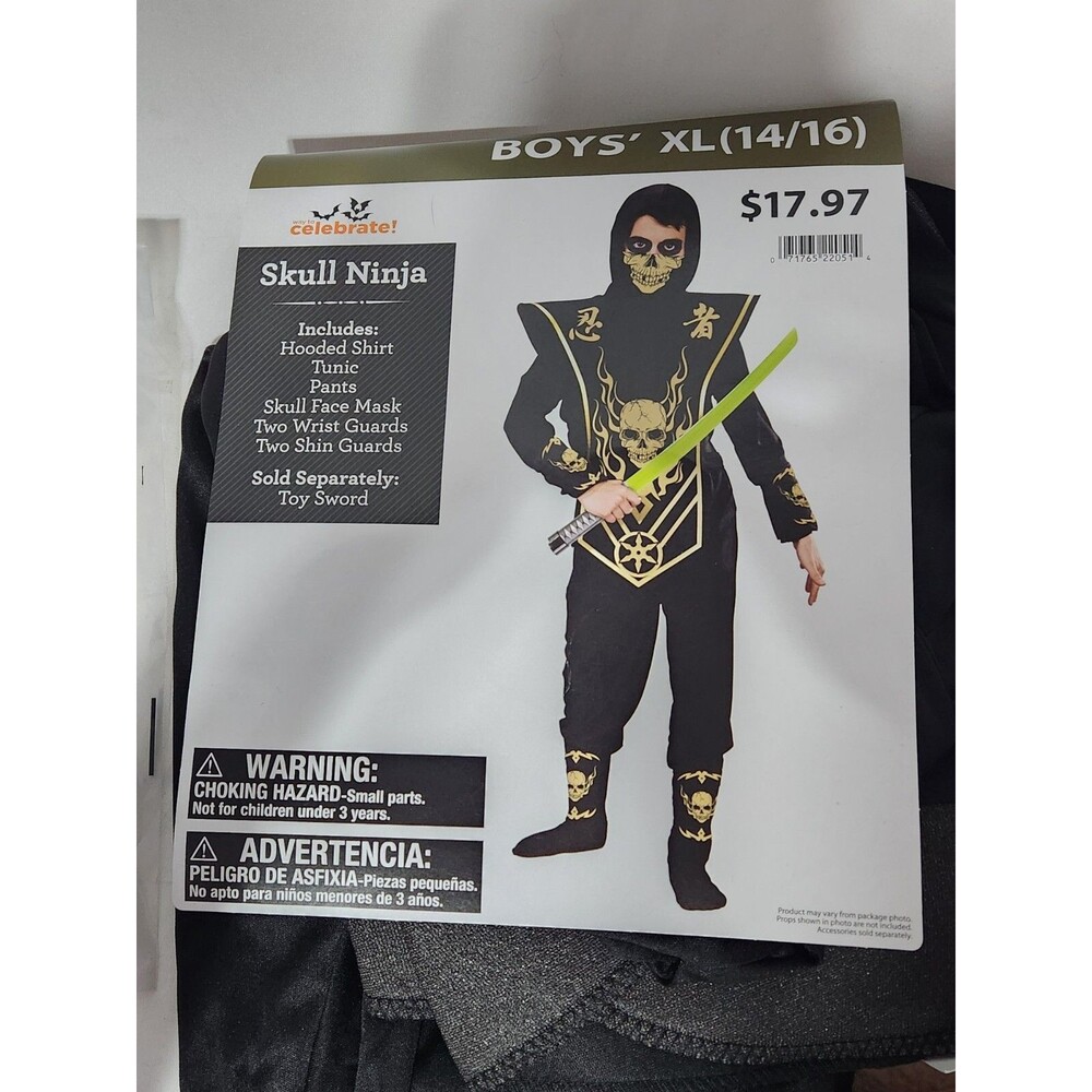 Way To Celebrate Boys’ Skull Ninja Costume. Size  XL (14-16). OPEN PACKAGE